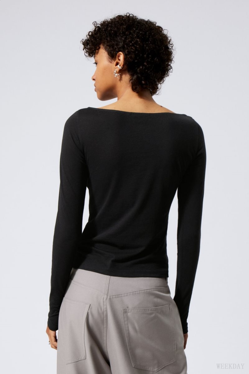 Weekday Boatneck Fitted Long Sleeve Top 黒 | NPQJ4590