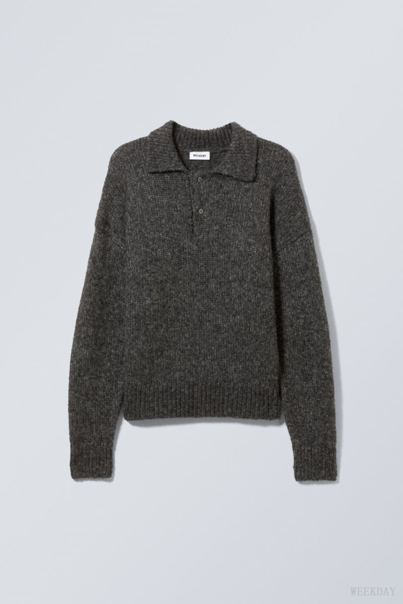 Weekday Bobby Relaxed ニット Polo Sweater 暗グレー | FERR1230