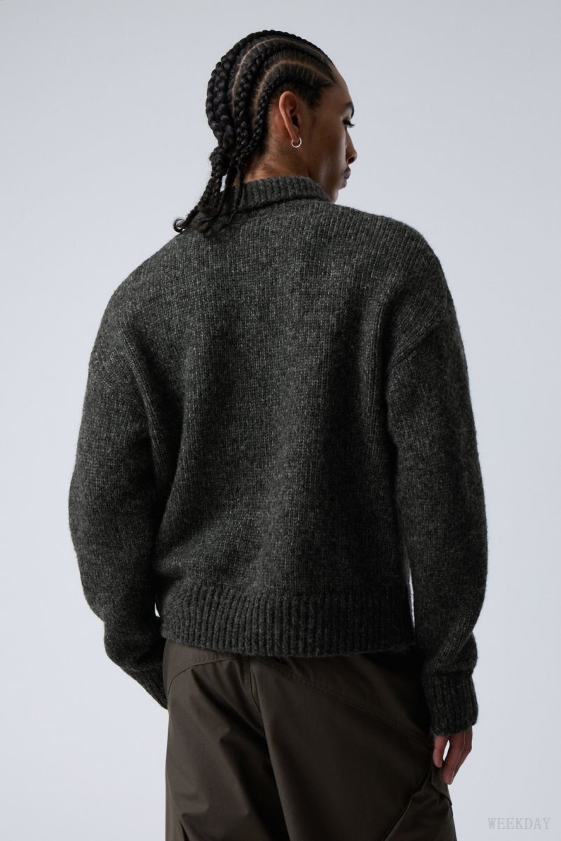 Weekday Bobby Relaxed ニット Polo Sweater 暗グレー | FERR1230