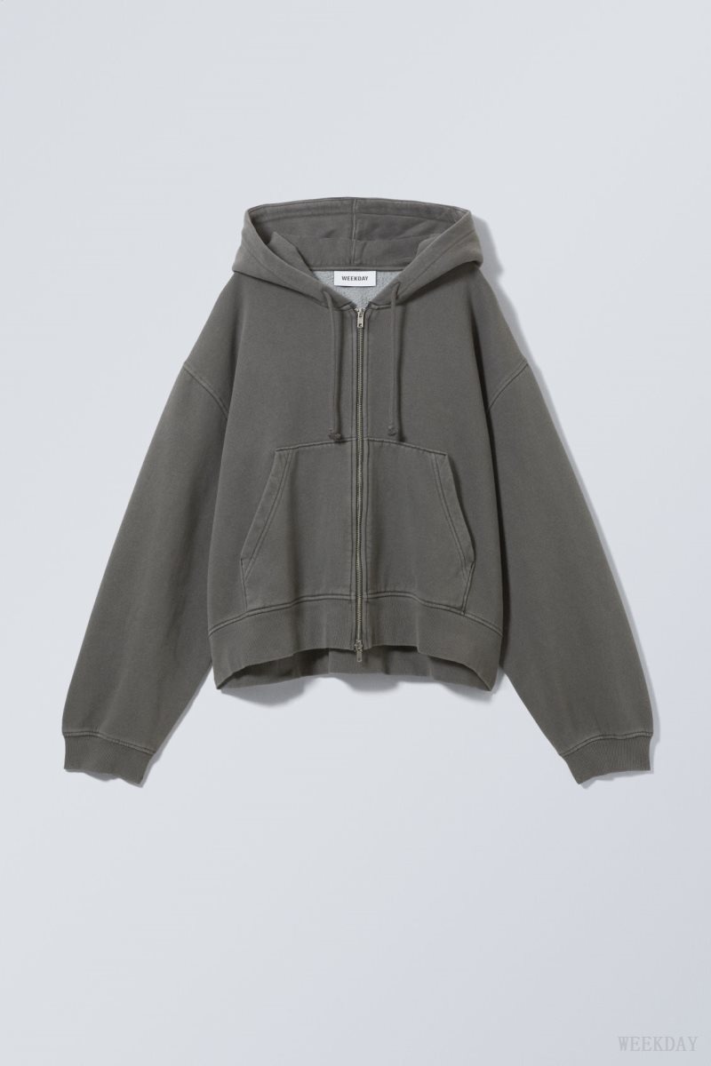 Weekday Boxy Heavyweight Zip Hoodie 暗グレー | KKDF4940