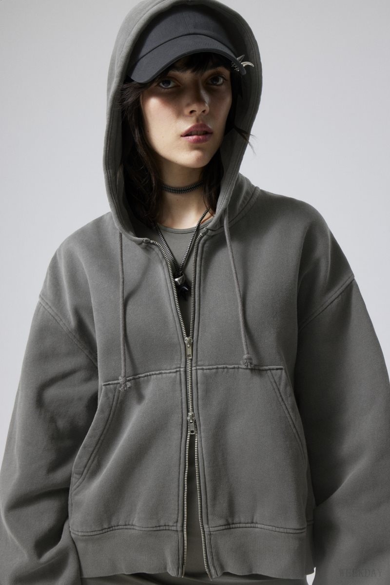 Weekday Boxy Heavyweight Zip Hoodie 暗グレー | KKDF4940