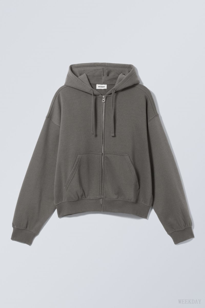 Weekday Boxy Midweight Zip Hoodie グレー | FKPL2111