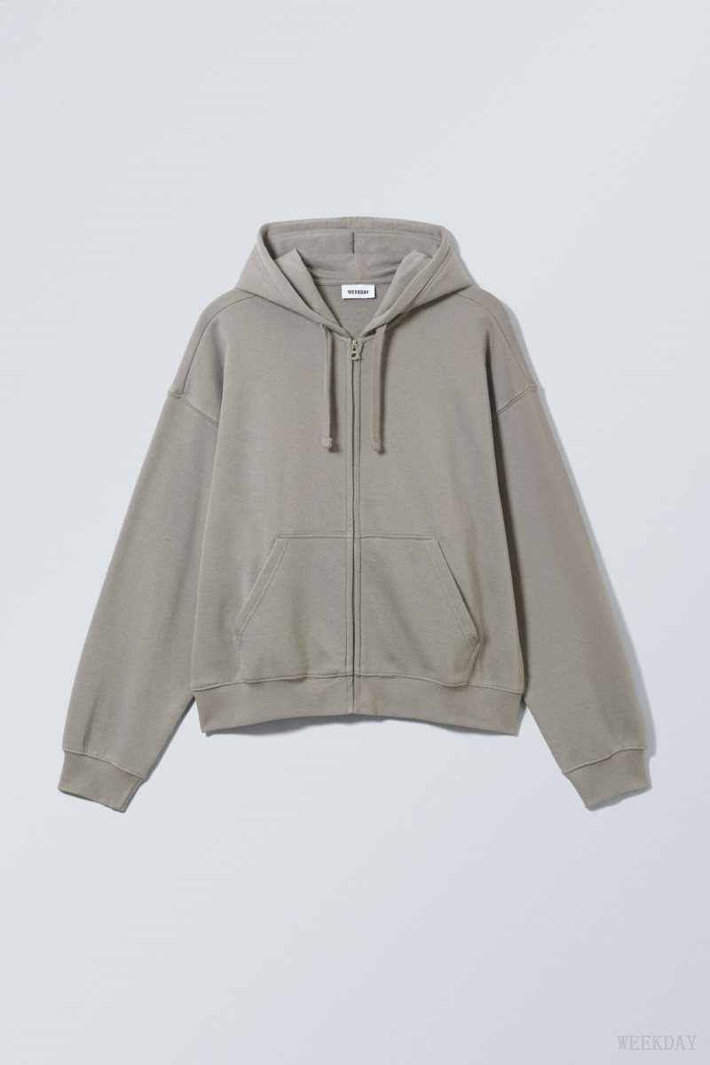 Weekday Boxy Midweight Zip Hoodie グレー | LLOI8505