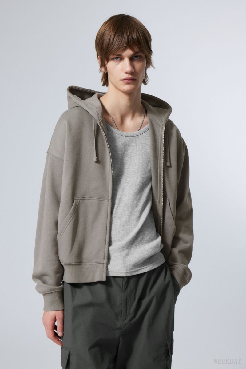 Weekday Boxy Midweight Zip Hoodie グレー | LLOI8505