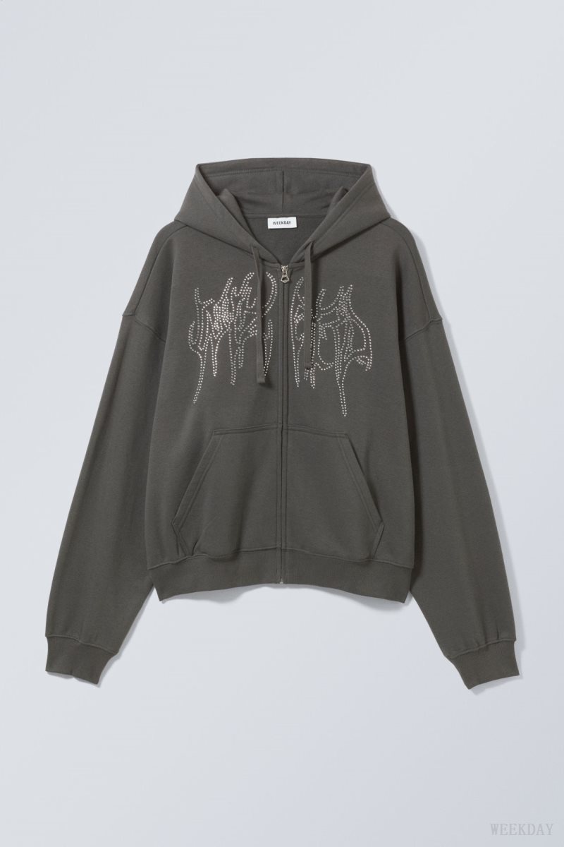 Weekday Boxy グラフィック Zip Hoodie Wizard Rhinestones | JEXZ4510