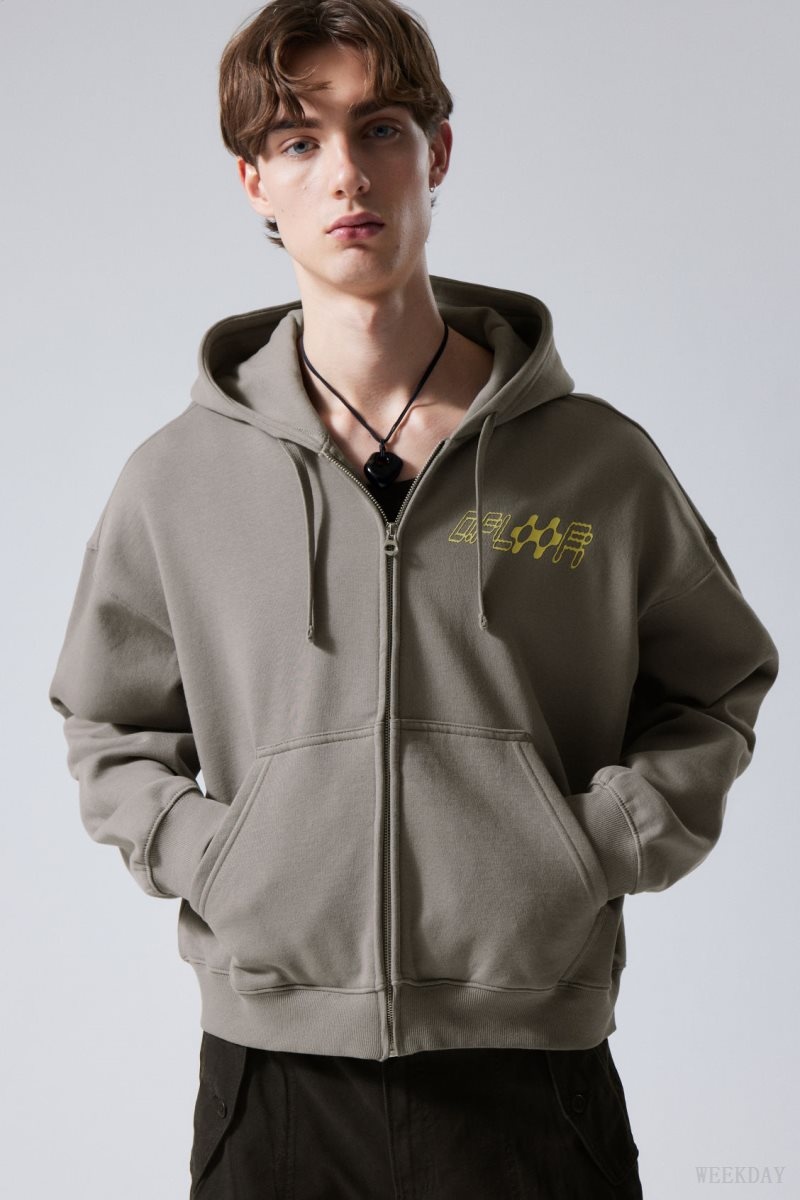 Weekday Boxy グラフィック Zip Hoodie グレー | DGGI6181