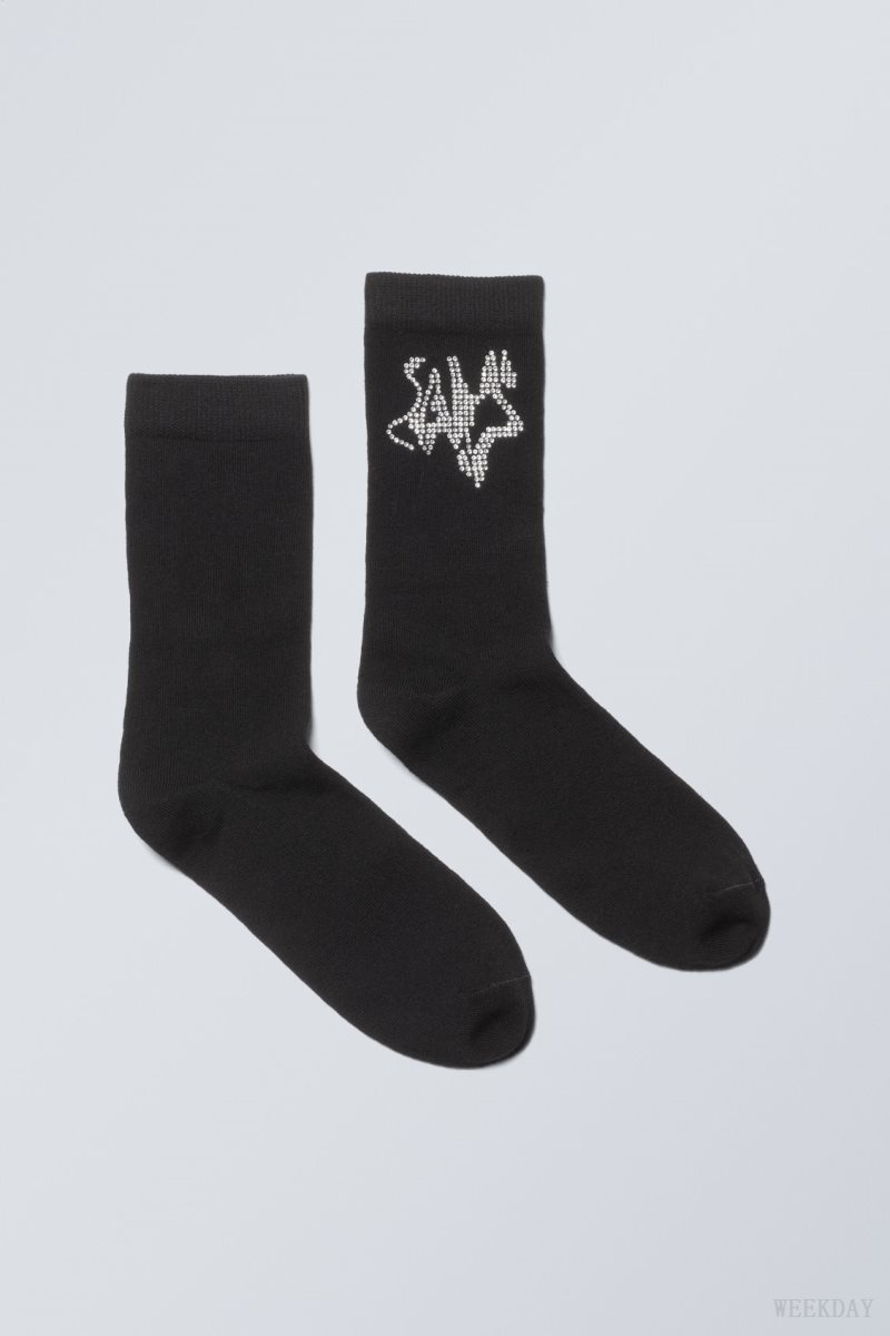 Weekday Cotton Rhinestone Socks 黒 | MUKG5274