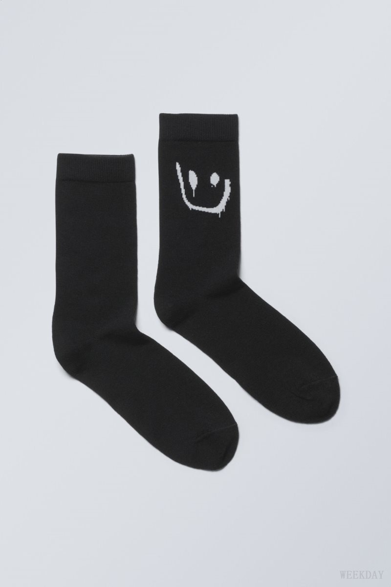 Weekday Cotton グラフィック Socks Drippy Smiley | PTGT9083