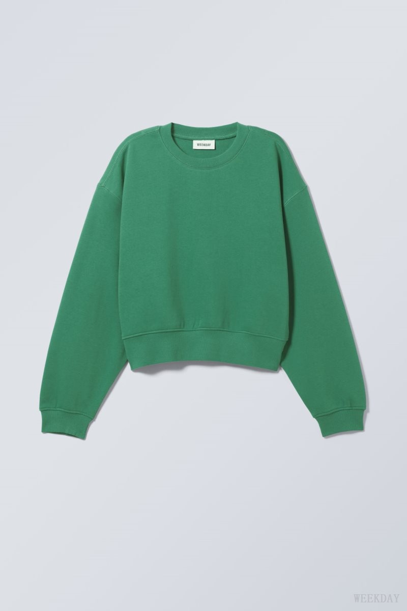 Weekday Crop Volume Sweatshirt 緑 | ANOT7200