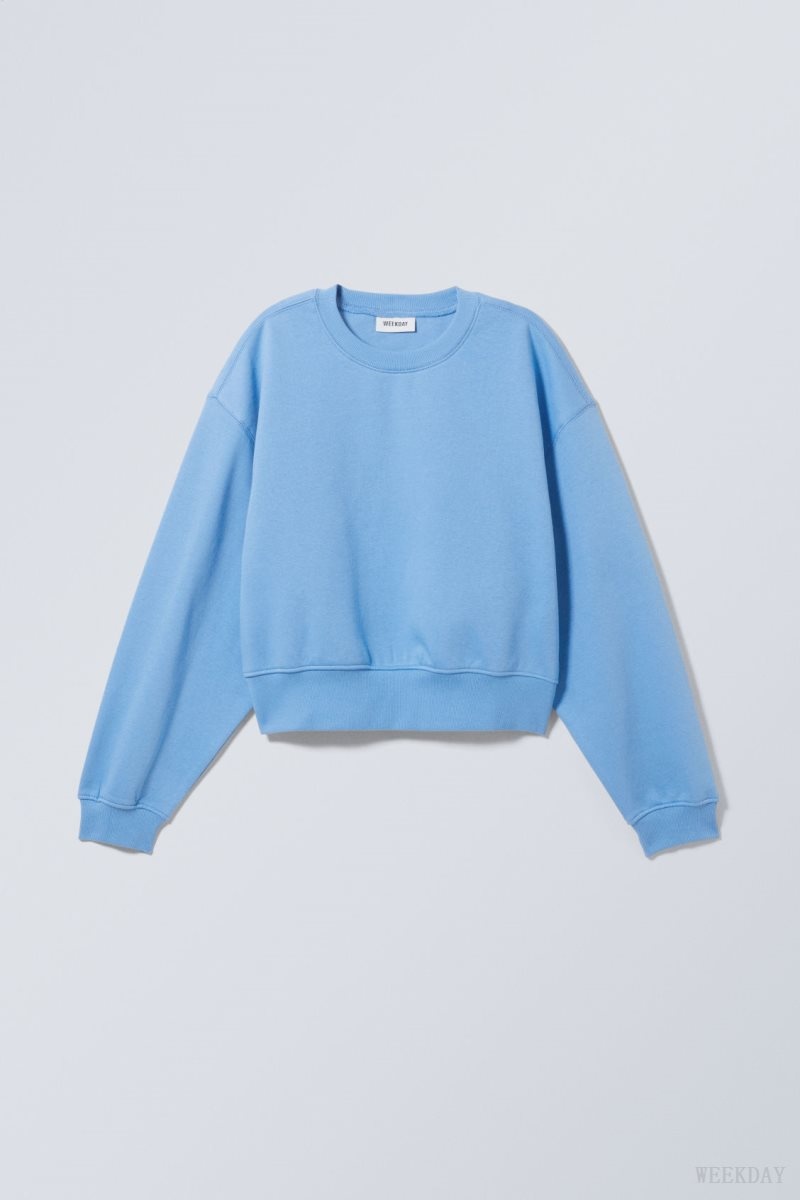 Weekday Crop Volume Sweatshirt ライト青 | KOEA0376