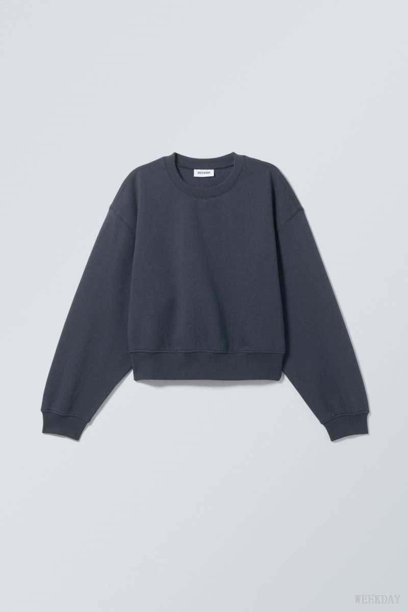 Weekday Crop Volume Sweatshirt 青 | XONM2501