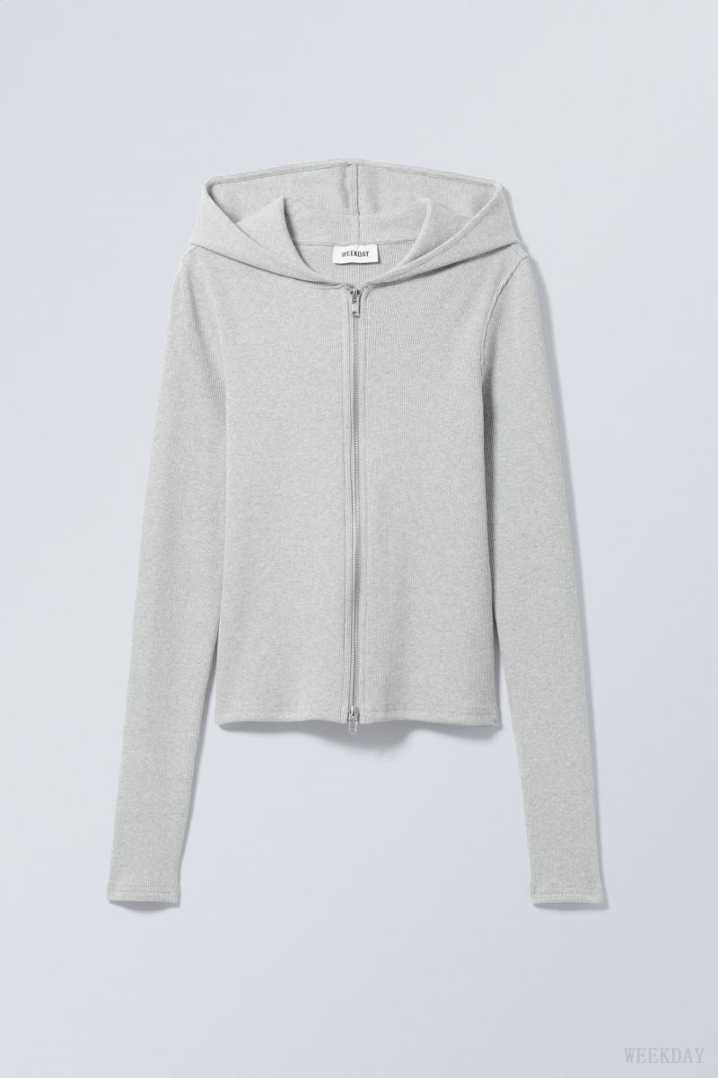 Weekday Cut Tight Zip Hoodie グレー ブラウン | QWIB6955