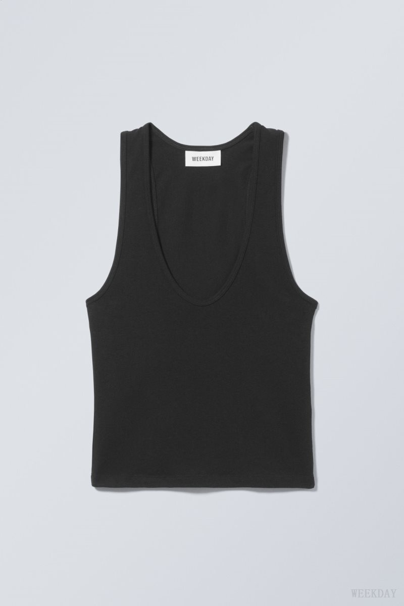 Weekday Deep U-Neck Tank Top 黒 | BPFT3721