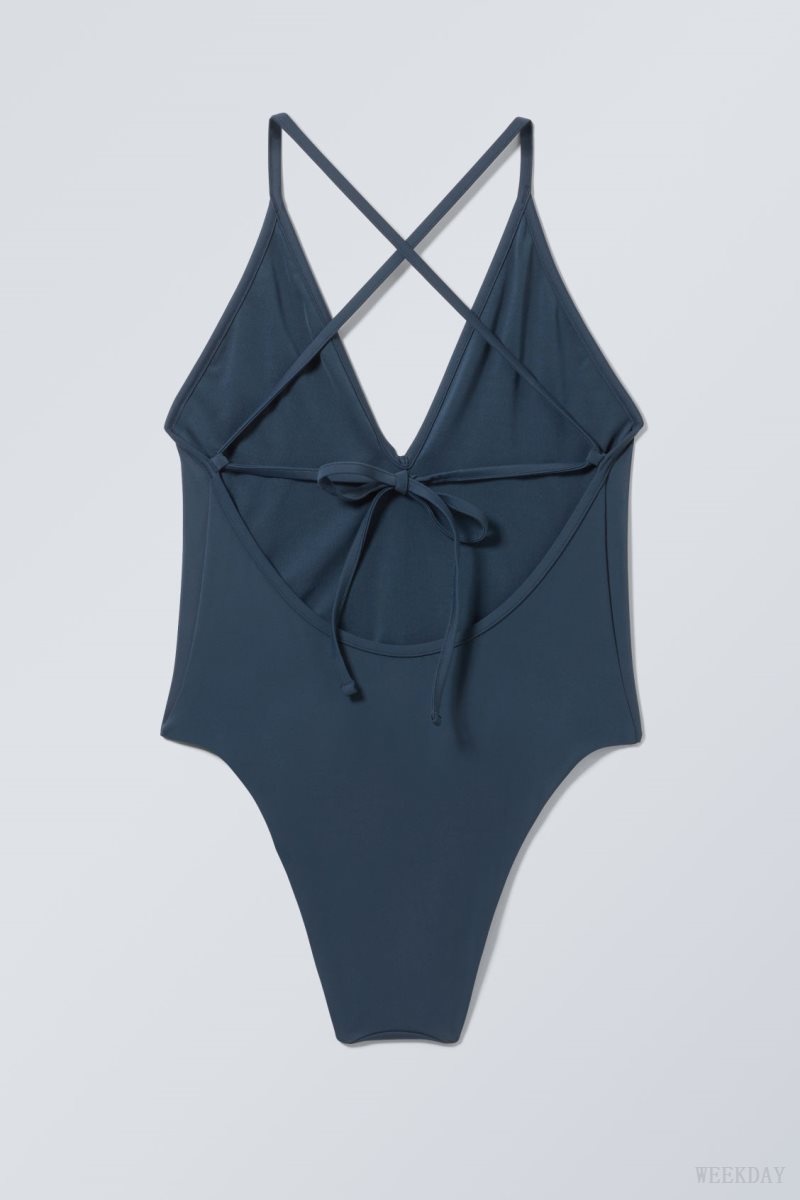 Weekday Deep V-neck Swimsuit ネイビー | FXPC0740