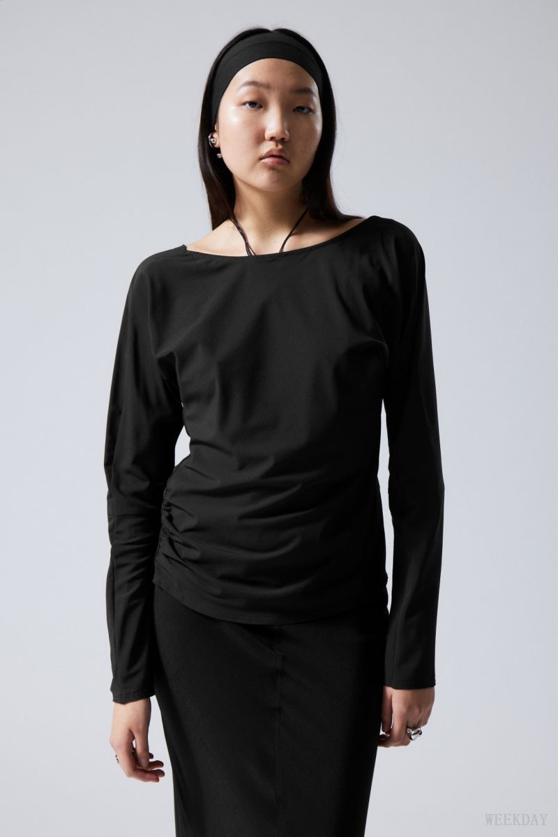 Weekday Derya Asymmetric Longsleeve Top 黒 | XDEO7757