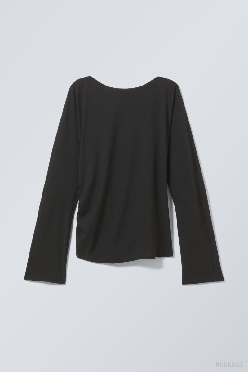 Weekday Derya Asymmetric Longsleeve Top 黒 | XDEO7757