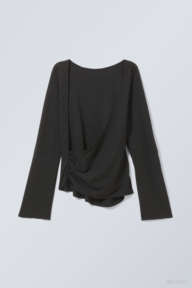 Weekday Derya Asymmetric Longsleeve Top 黒 | XDEO7757