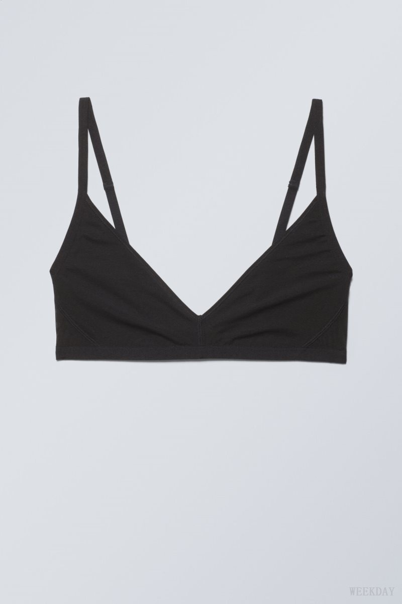 Weekday Dylan Mesh V-neck Bra ブラ 黒 | WPOJ4063