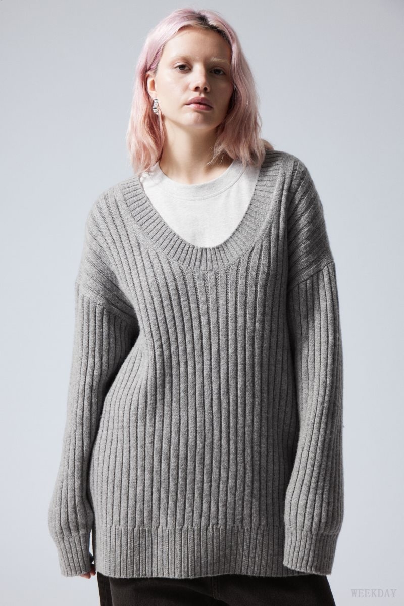 Weekday Eden Oversized ウール Blend Sweater グレー | SRDB2816