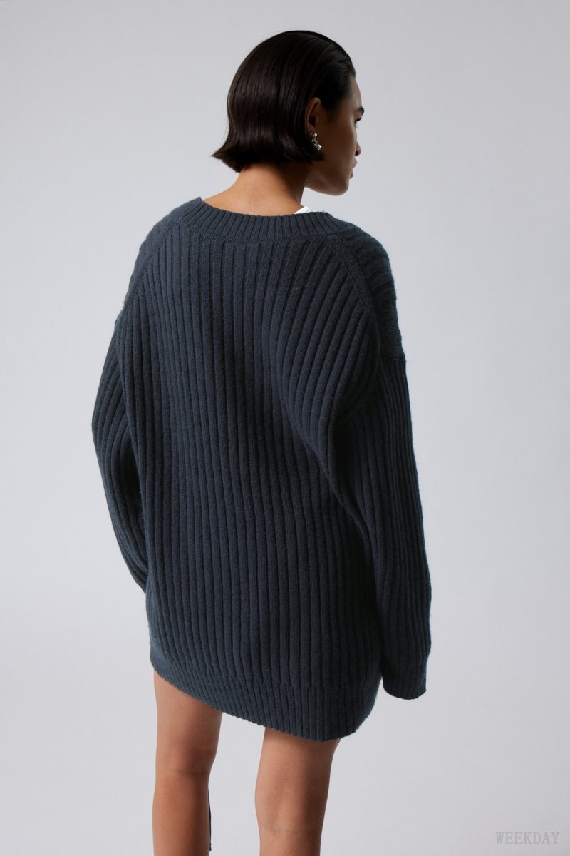 Weekday Eden Oversized ウール Blend Sweater ネイビー | NGGN8672