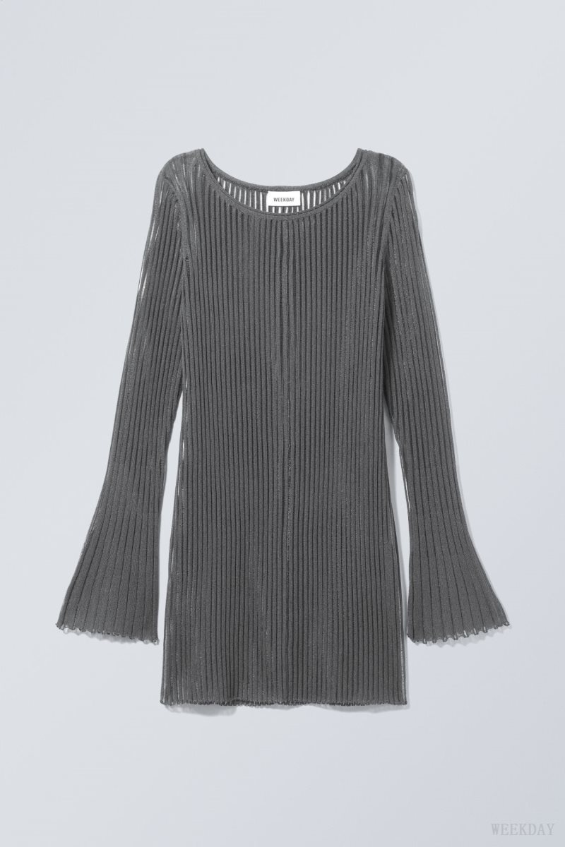 Weekday Eleana Sheer Rib Knit Mini ドレス 暗グレー | QBCO8749