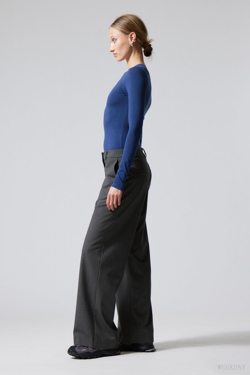 Weekday Emily Low Waist Suiting Trousers 暗グレー | RJGP2414