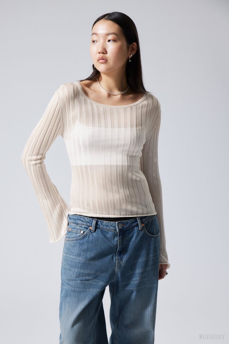 Weekday Enora Sheer Knit Long Sleeve Top ライト | OLPN8502