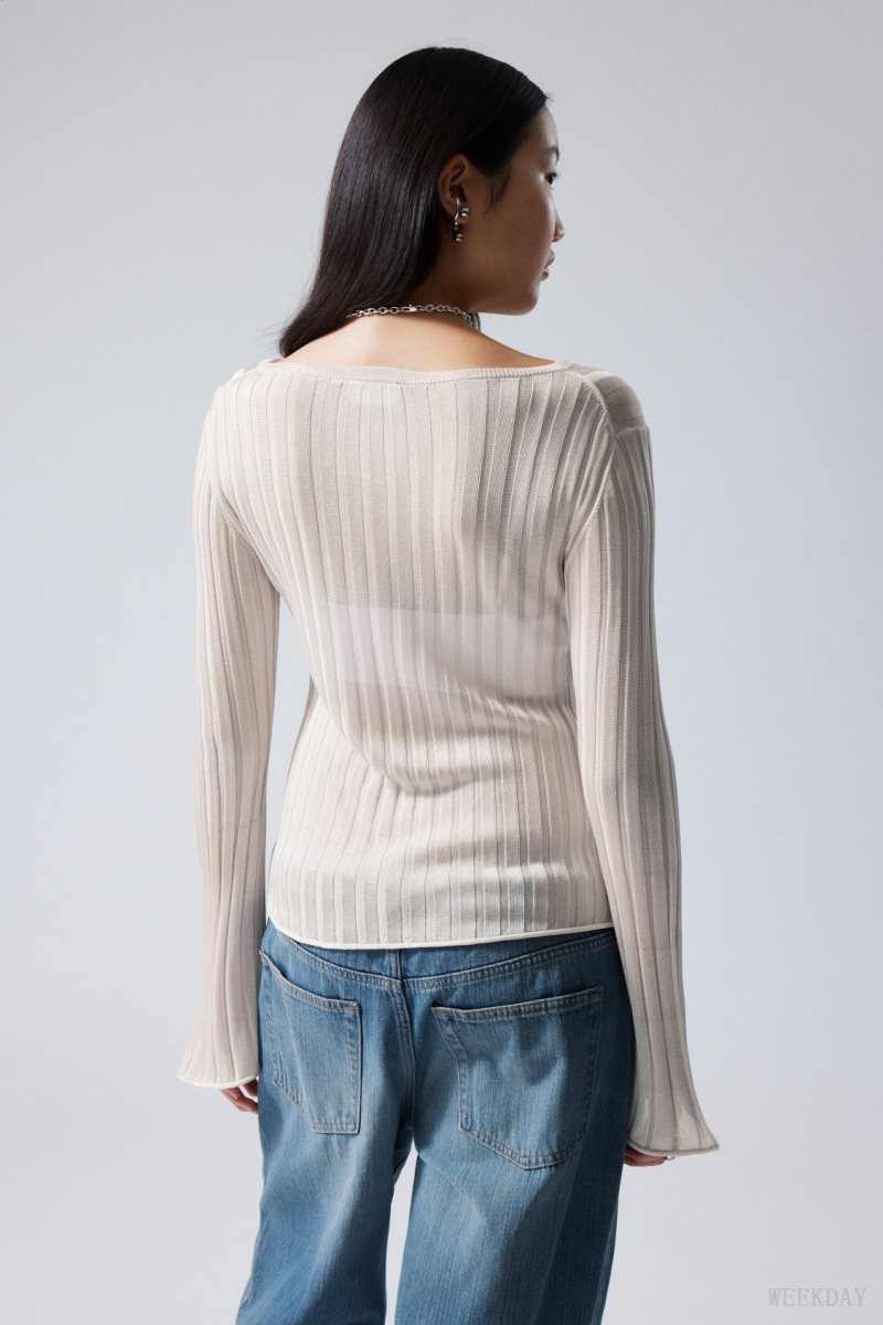 Weekday Enora Sheer Knit Long Sleeve Top ライト | OLPN8502