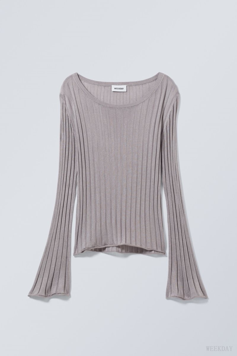 Weekday Enora Sheer Knit Long Sleeve Top ライトグレー | PGMW7821