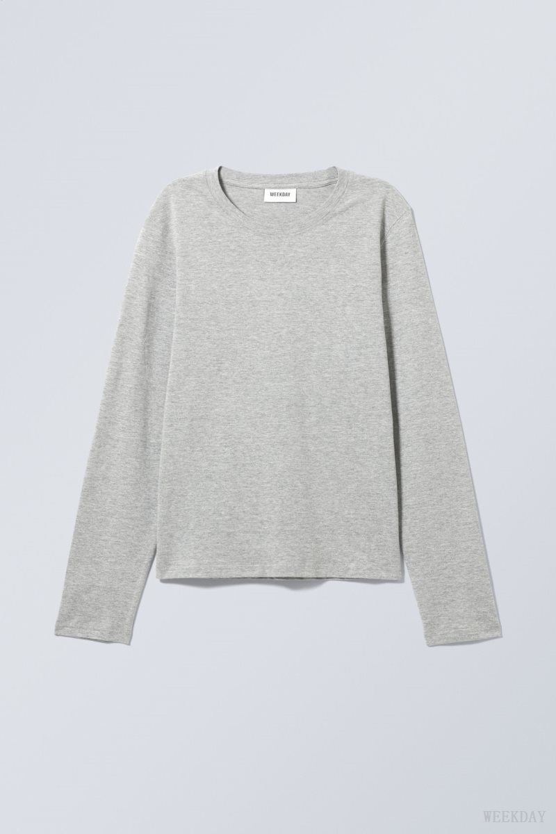 Weekday Essence Standard Long Sleeve グレー | OHQK5272