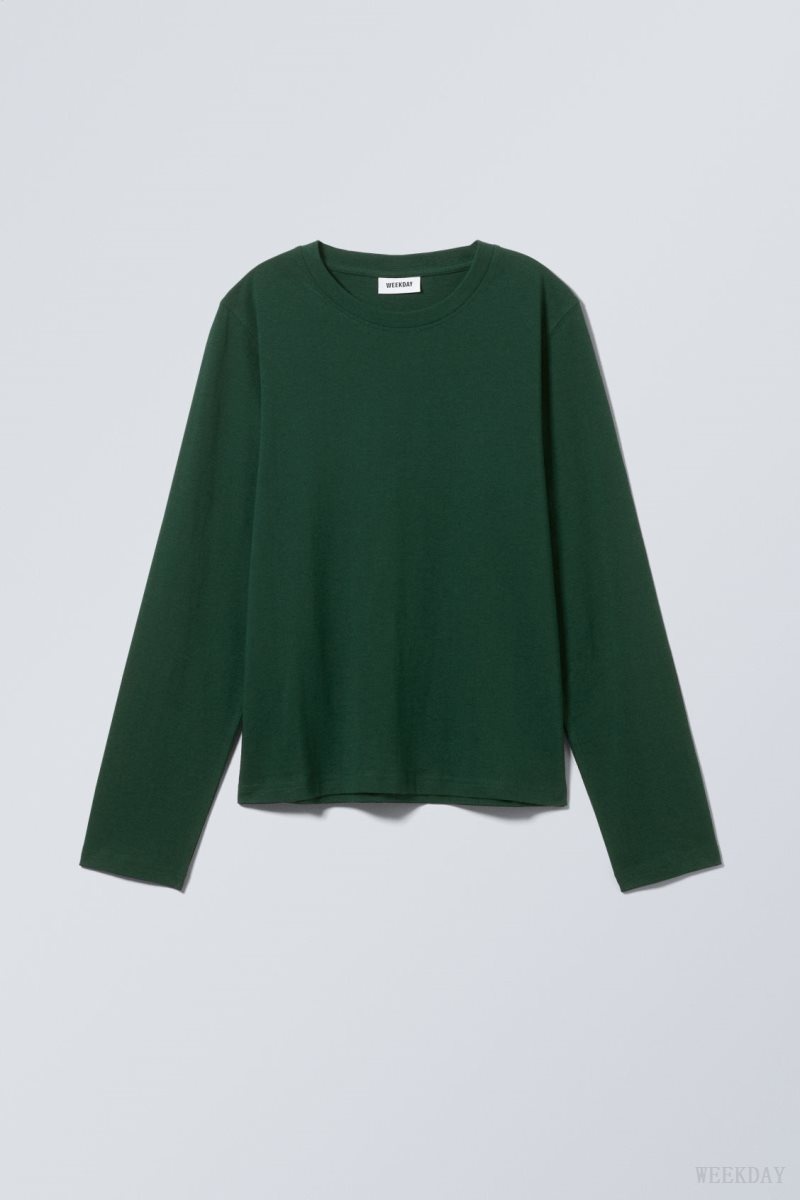 Weekday Essence Standard Long Sleeve 暗緑 | QRYA2251