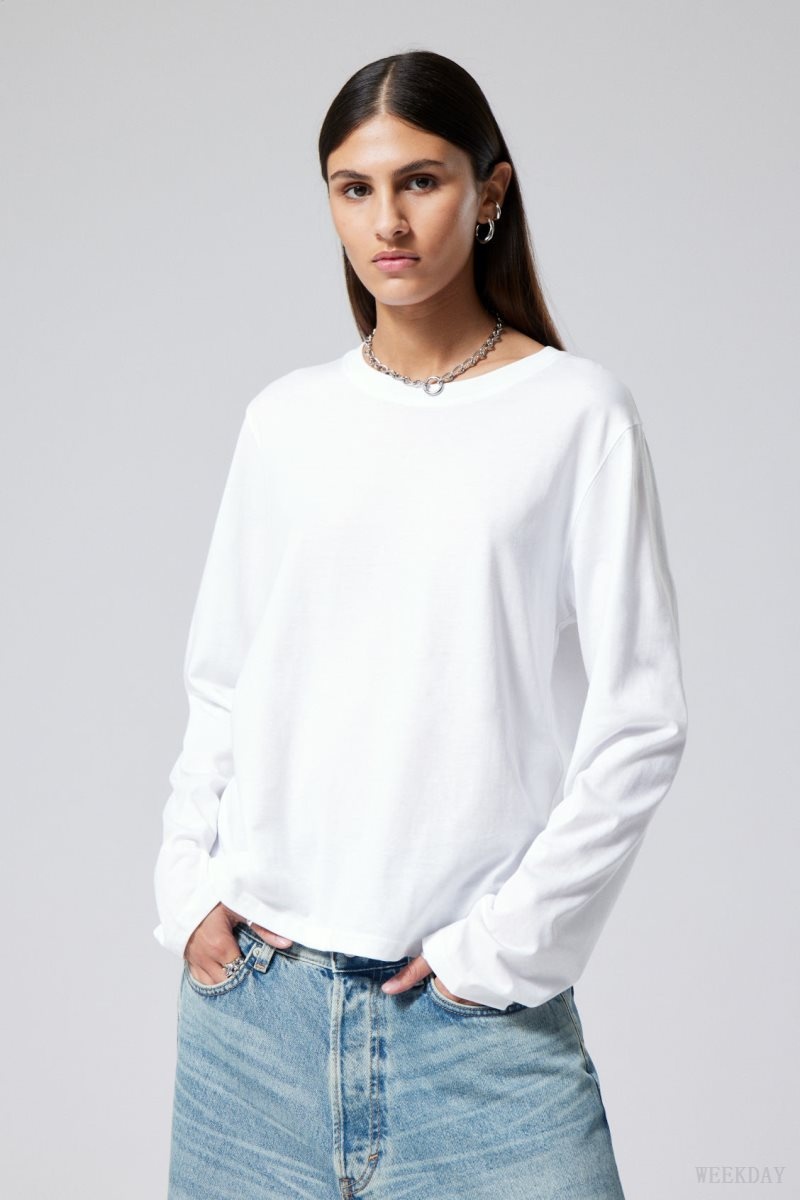 Weekday Essence Standard Long Sleeve 白 | SNNW7247