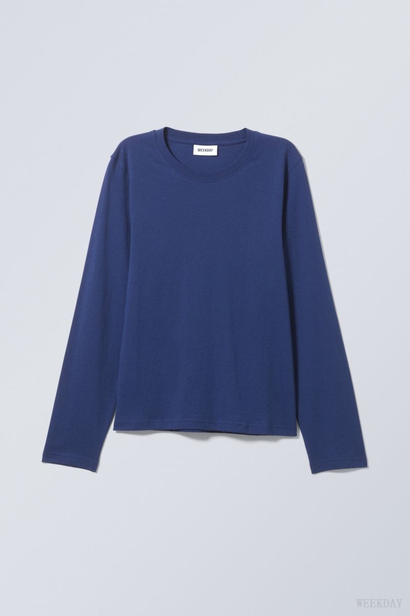 Weekday Essence Standard Long Sleeve 暗青 | XQKJ4636