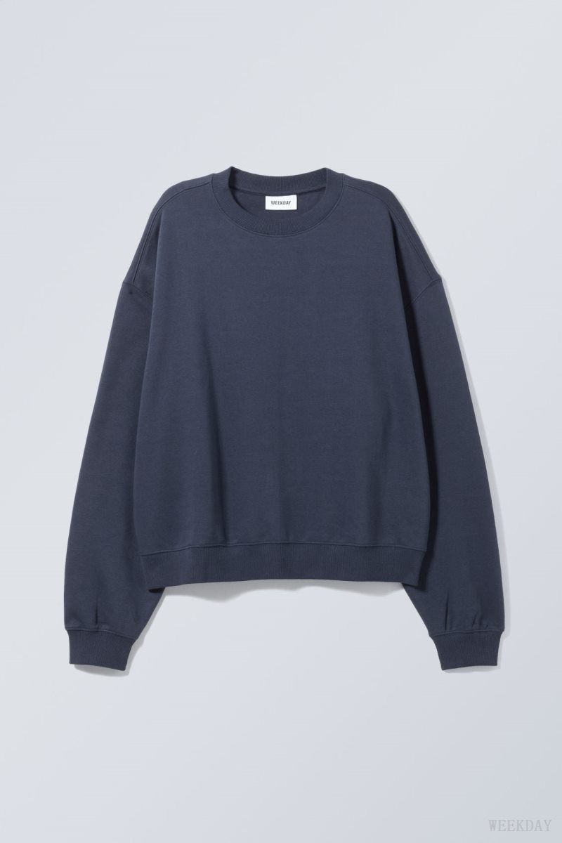 Weekday Essence Standard Sweatshirt 暗青 | IOMB3700