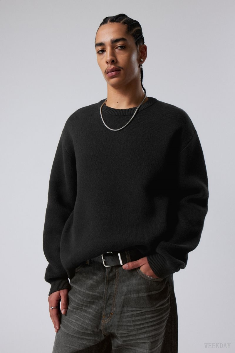 Weekday Fabian Jacquard Knit Sweater 黒 | NNQB7007