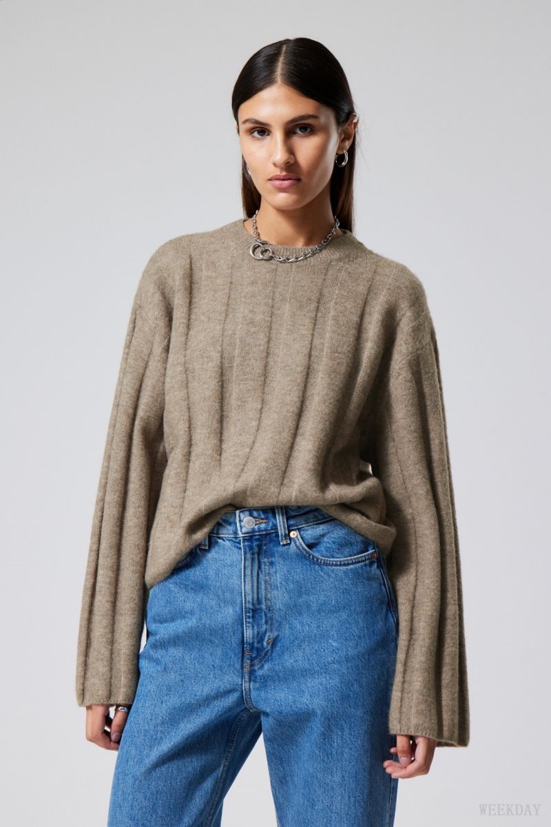 Weekday Fiona Rib Sweater Dusty Mole | KBPZ6190