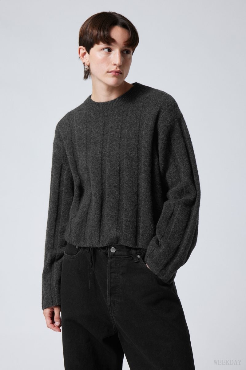 Weekday Fiona Rib Sweater 暗グレー | XHBL0227