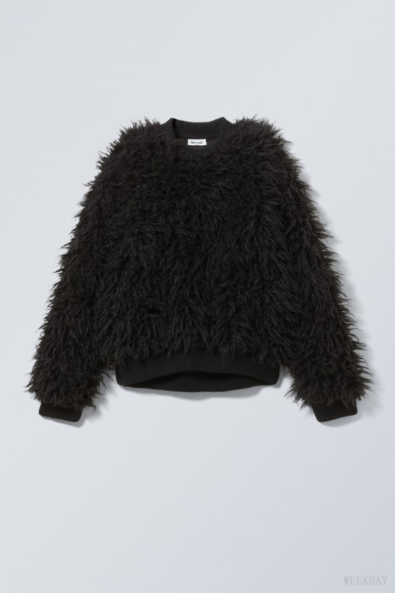 Weekday Fluffy Faux Fur Sweatshirt 黒 | OHRR4870