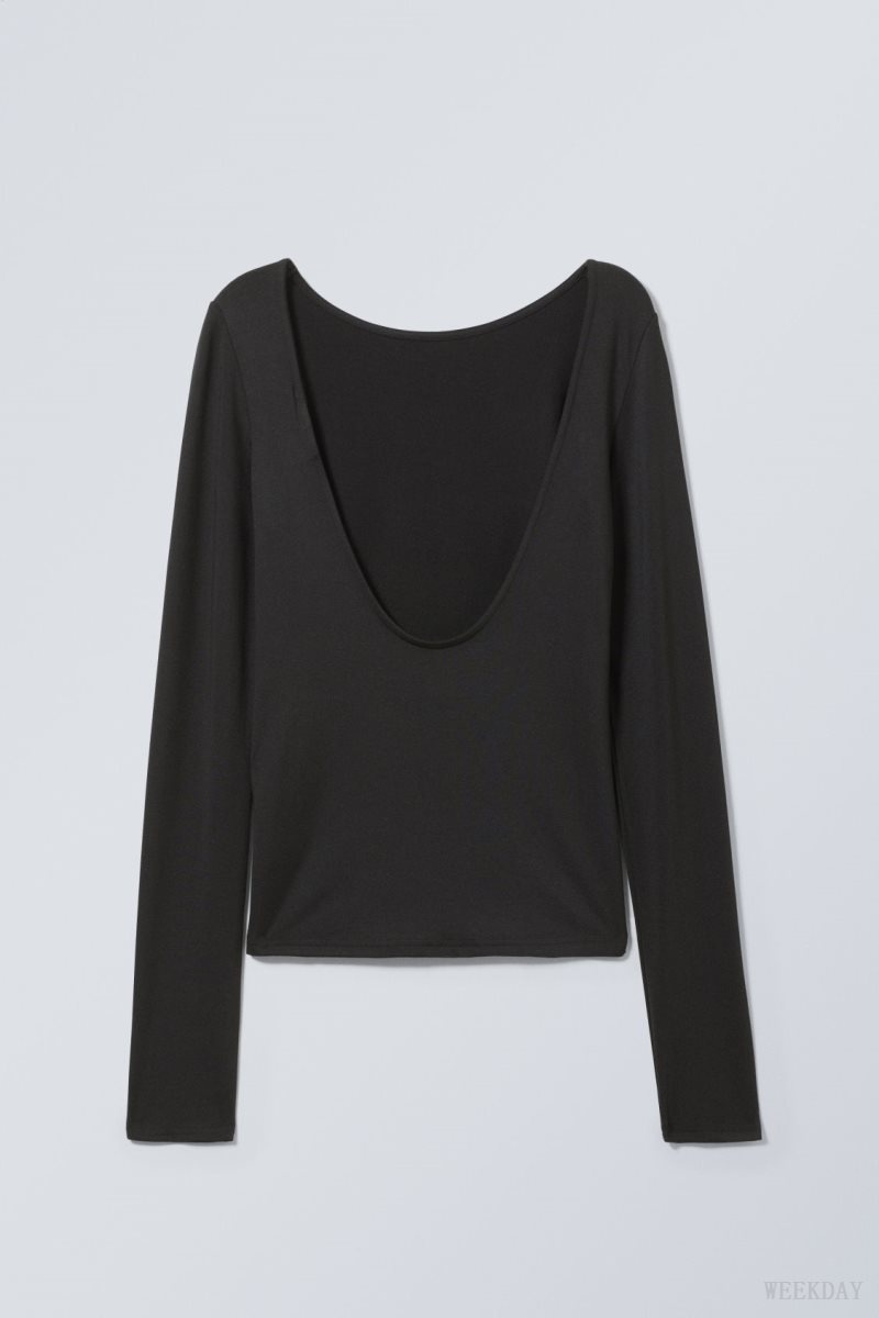 Weekday Gizem Open Back Long Sleeve Top 黒 | MOHX7945