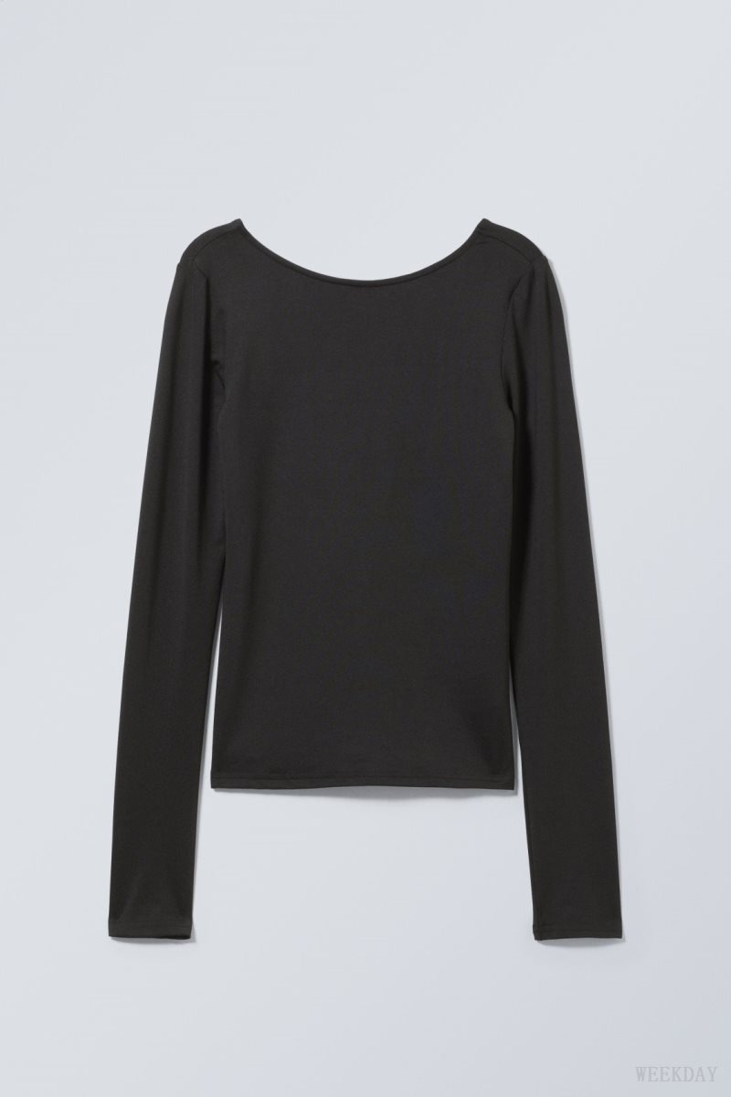 Weekday Gizem Open Back Long Sleeve Top 黒 | MOHX7945