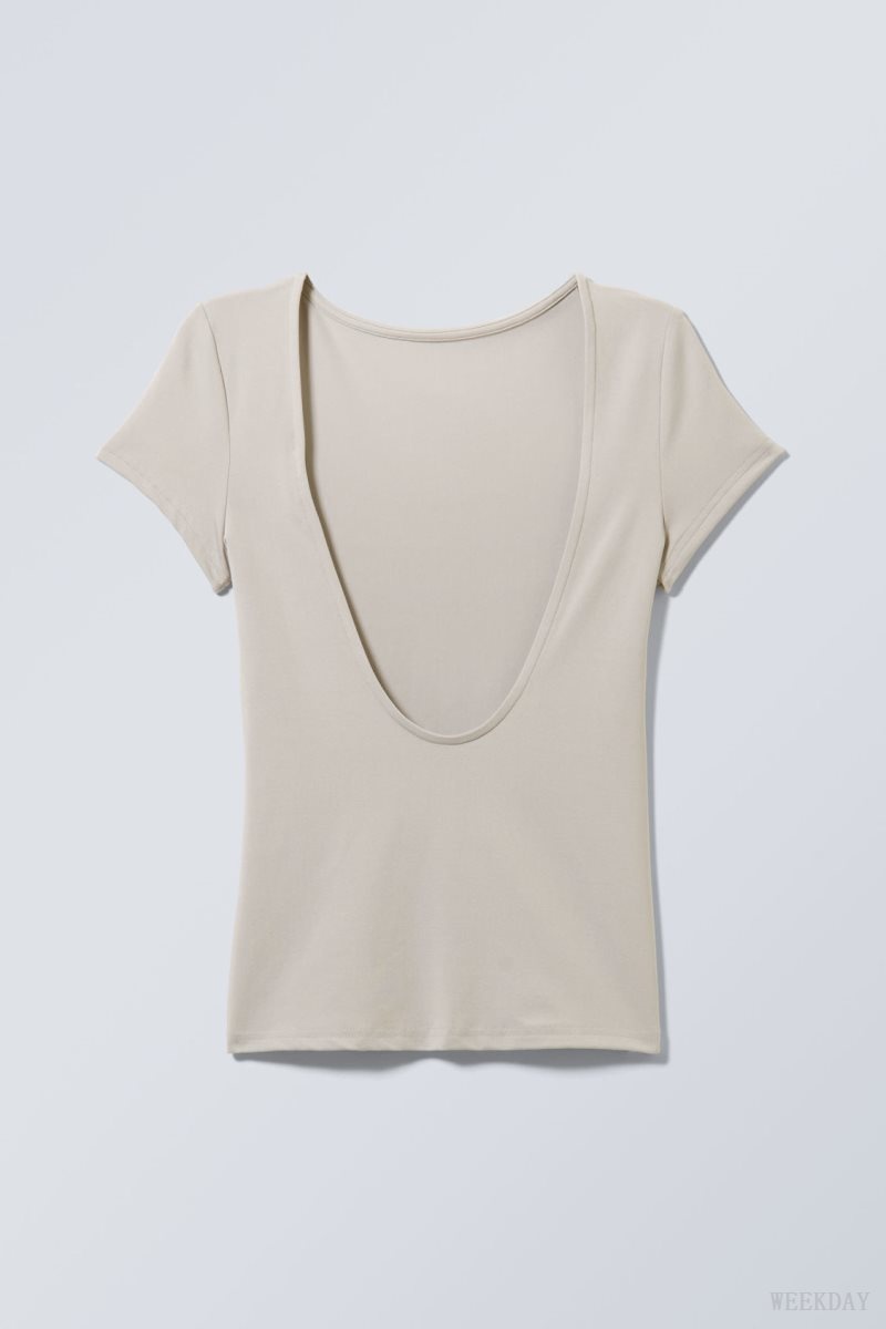 Weekday Gizem Open Back T-shirt Greige | TINM8655