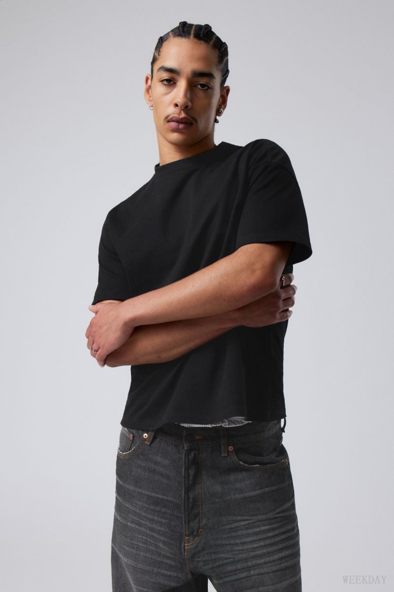 Weekday Great Boxy Heavyweight T-Shirt 黒 | IDYL9053