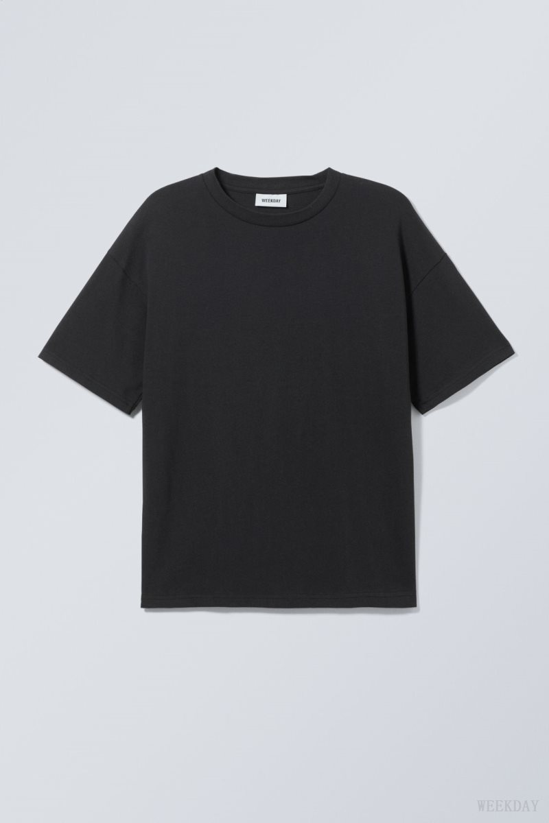 Weekday Great Boxy Heavyweight T-Shirt 黒 | IDYL9053