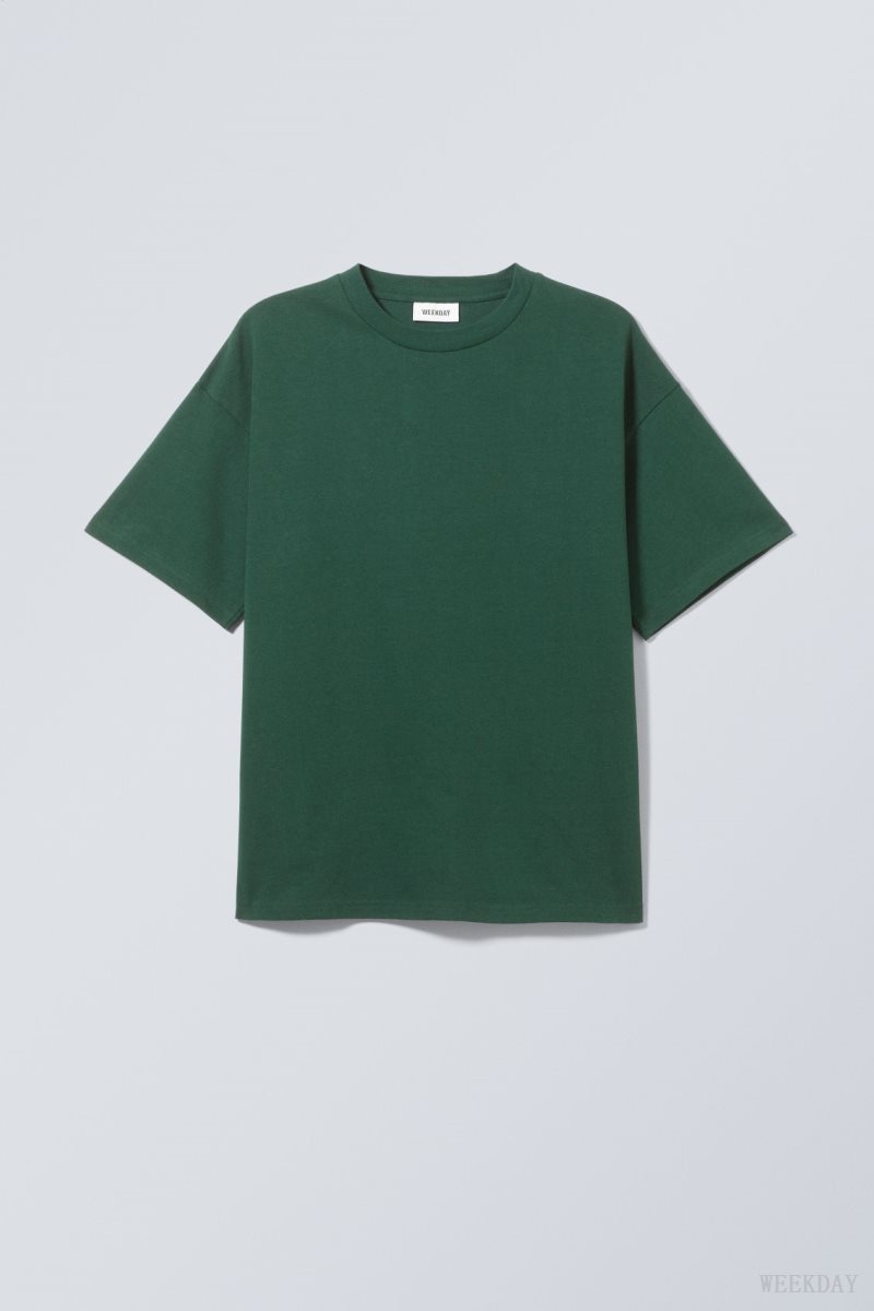 Weekday Great Boxy Heavyweight T-Shirt 暗緑 | QGDA7597