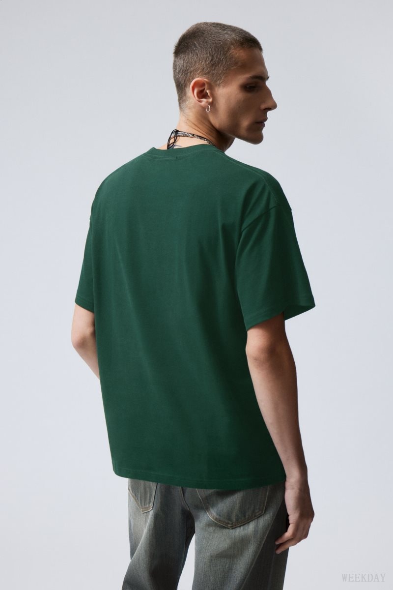 Weekday Great Boxy Heavyweight T-Shirt 暗緑 | QGDA7597