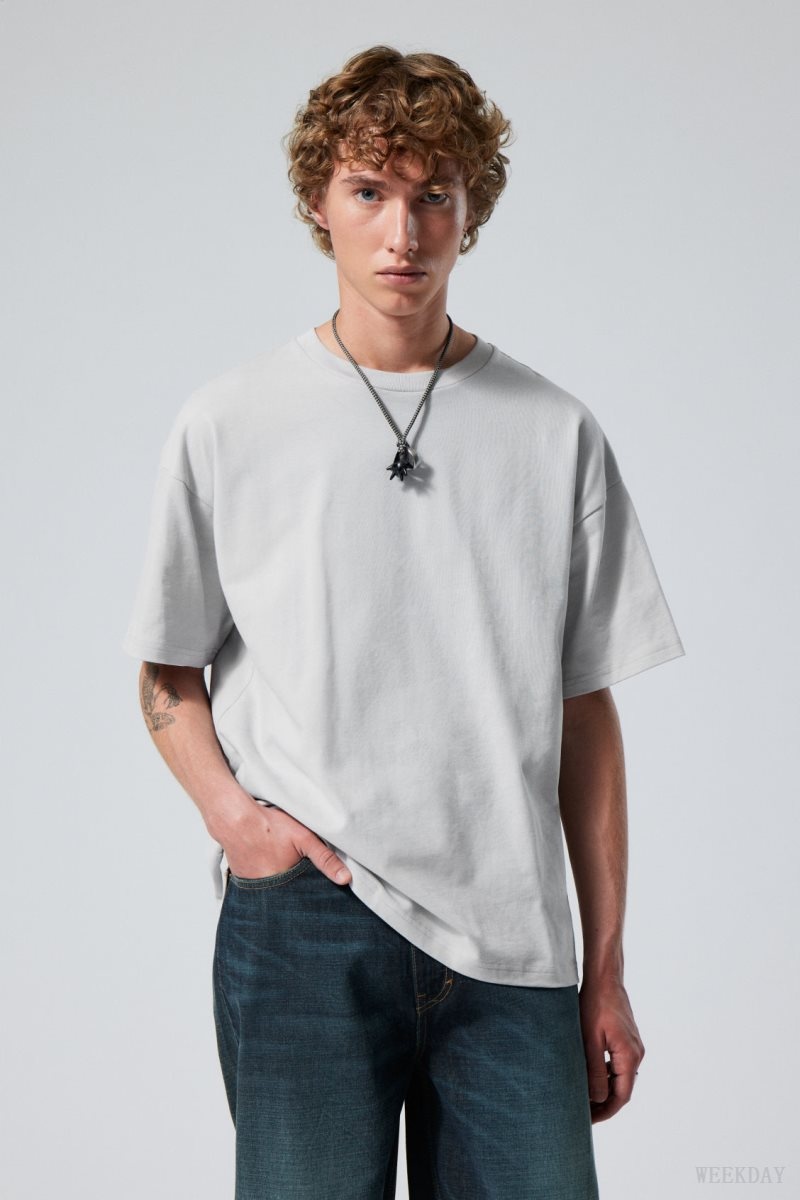 Weekday Great Boxy Heavyweight T-Shirt ライトグレー | LUKT6773