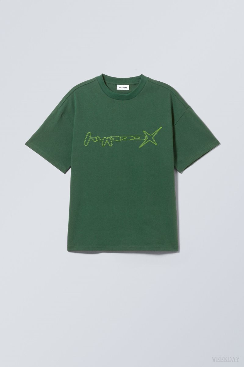 Weekday Great Boxy Printed グラフィック Tee 緑 | XWUM2239