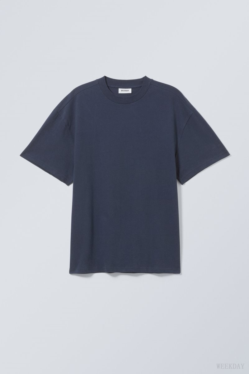 Weekday Great Heavyweight T-shirt 暗青 | QUHZ6997