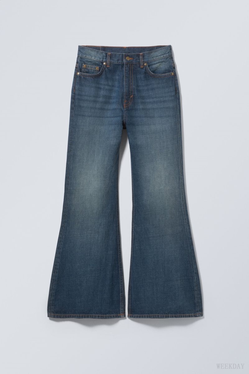 Weekday Grove Low Baggy Flared Jeans 青 | QHQQ4532