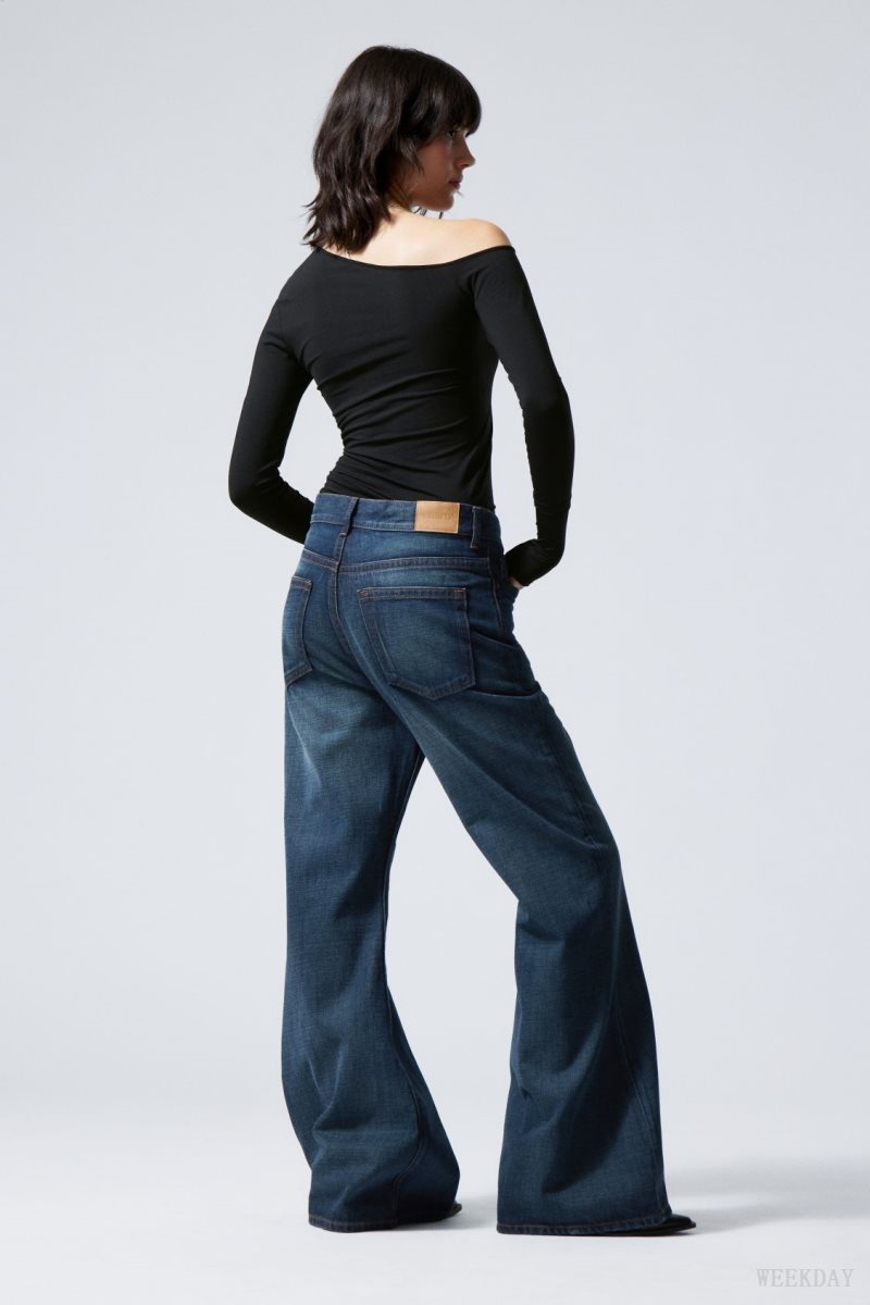 Weekday Grove Low Baggy Flared Jeans 青 | QHQQ4532